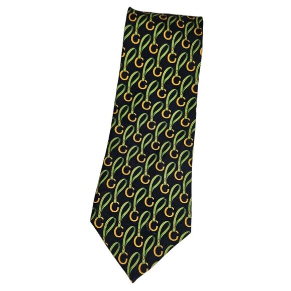 GUCCI Men's 100% Silk Necktie LUXURY Tie Navy Equestrian Monogram W:3.7" EUC - Picture 1 of 5